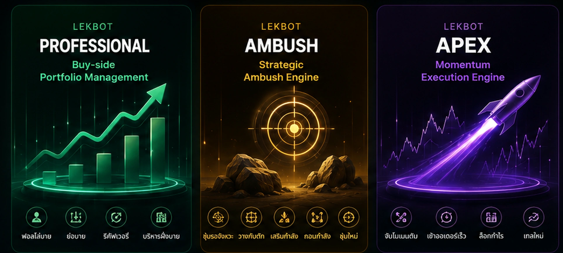 LEKBOT Professional, Ambush and Apex trading systems